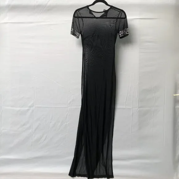 black sheer cover up for evening dress Tie Hem Mesh Cover-Up